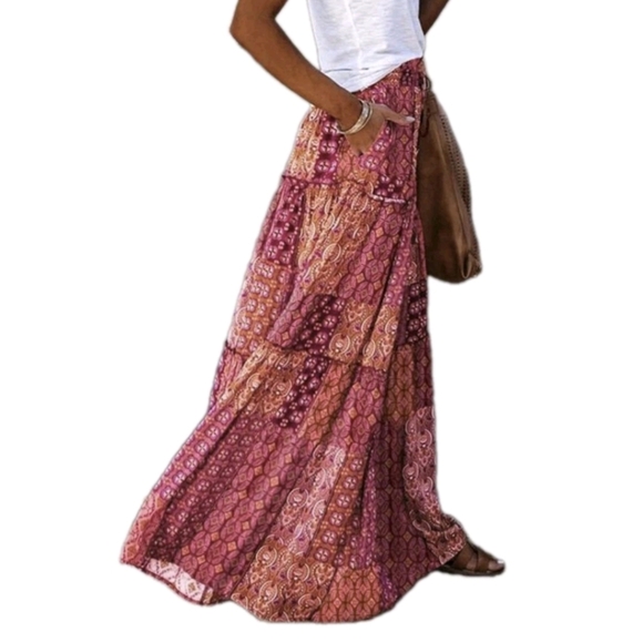 Bohemian Maxi Skirt Long Stretch M L XL Plus Boho Style Casual to Elegant Skirts - Picture 9 of 11